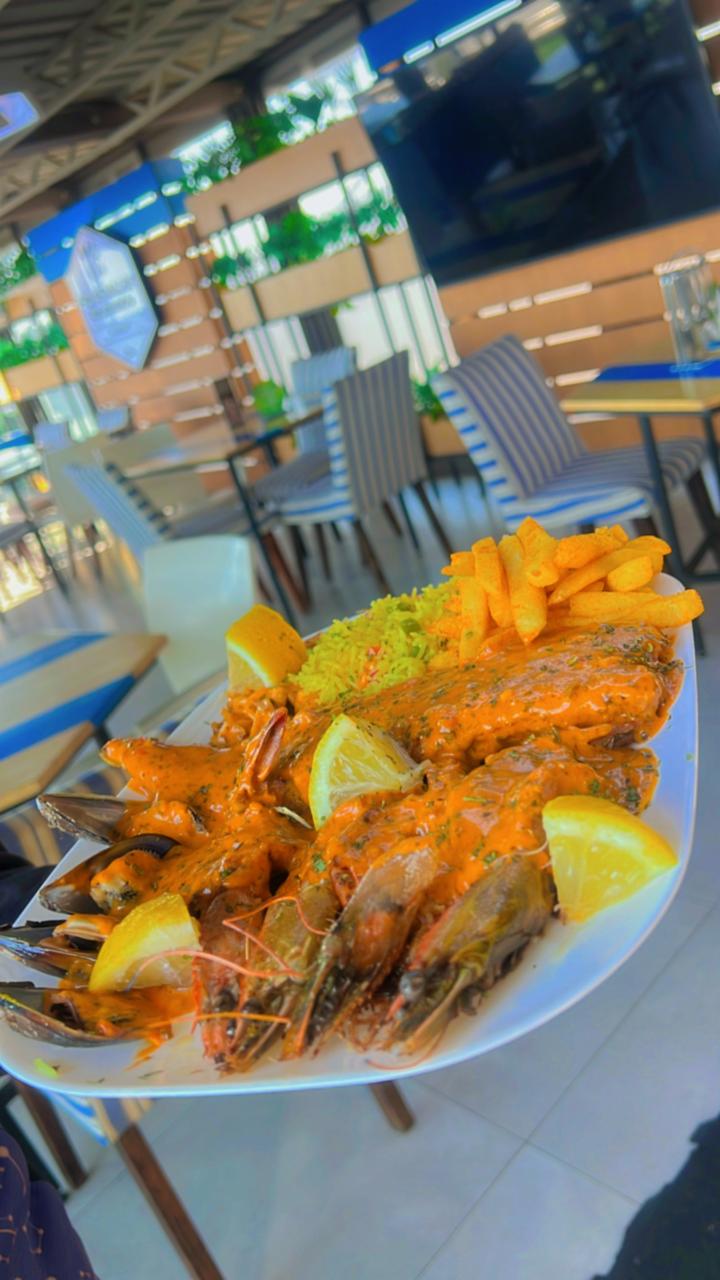 Seafood platter — mussels prawns fish